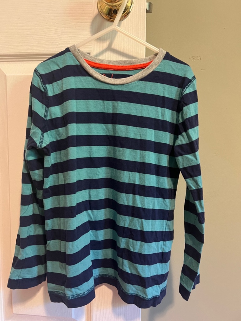 Boden Kids Long Sleeve Striped Tee in Teal & Navy